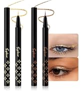 HHLOH 2PCS Metallic Glitter Liquid Eyeliner Pens Set – Waterproof Mark Bronze Brown or Gold Long-...