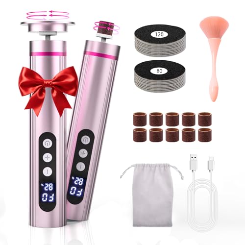 Electric Callus Remover for Feet – 2-in-1 Rechargeable Foot Sander with Sandpaper Discs & Nail Drill Bits, Adjustable Speed, LED Display, Professional Pedicure Tool for Home & Travel