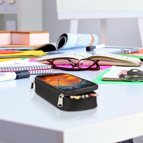 Image of Pencil Case Pen Holder Large Capacity Stationery Organizer Pencil Bag with Zipper for Boys Girls Fire Basketball Pattern Kids Pencil Pouch Storage Box for School College Office