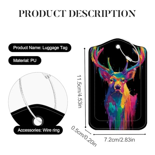 Image of Neon Deer Luggage Tags 2 Pack, PU Leather Privacy Flap