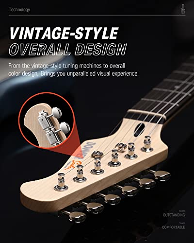 Image of Donner Electric Guitar, 39 inch Electric Guitar Kit HSS Pickup Coil Split, DST-152R Beginner Set with Amp, Bag, Capo, Strap, String, Tuner, Cable, Picks, Metallic Ice Blue