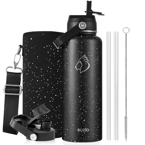 Image of BUZIO Triple Wall Vacuum Water Bottle with Dust-Proof Straw & Spout Lids