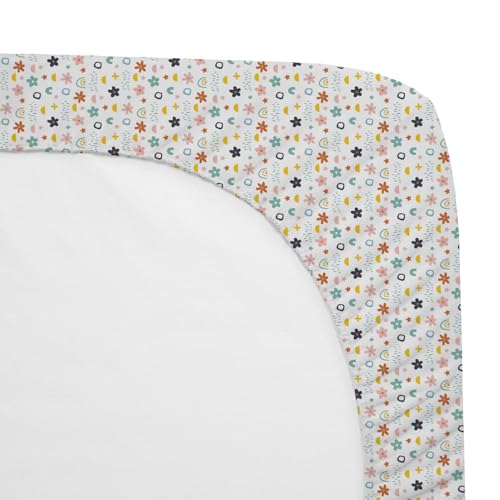 Image of Fitted Cot Crib Sheet | Bed Sheets for Newborn Baby Crib Mattress | Deep Pocket All Round Elastic Fitted Crib Sheet for Baby| Size 132 cm x 71 cm | Crib Sheets - 28 inchx52 inch | Rainbow Splash