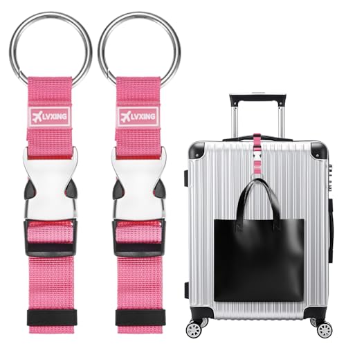 Image of M METERXITY 2-Pack Add A Bag Luggage Strap, Adjustable Suitcase Belt for Connecting Luggage /Backpack /Jacket, Carry Strap with Ring Buckle [Red]