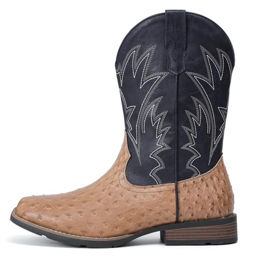 Image of IUV Cowboy Boots For Men Western Ostrich Wide Embroidered Pull On Boots