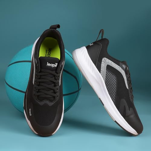 Image of Liberty Leap7x EVELSTER-E Men Sports Running Shoes - Black & White | Comfortable and Durable Lace-Up Closure - Suitable for Lacing Walking, Gym, Jogging and Outdoor Shoes for Man - Cushioned Footbed
