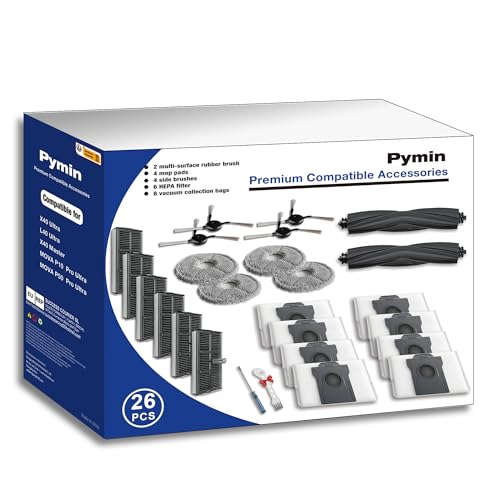 Image of Pymin 26Pcs Accessories for Dreame L40 Ultra (Gen 2) / X40 Ultra / X40 Master / D30 Ultra, for MOVA P10 Pro Ultra (Gen 2) / P50 Pro Ultra,Mop Pads *4 Dust Bag*8 Filter HEPA*6 Main Brushes*2 Side Brushes*4