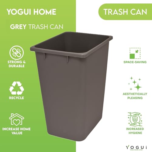 Image of Plastic Trash Can - Indoor Garbage Bin for Kitchen, Home, Office and Commercial Use - Large Waste Disposal Tub, Plastic Waste Container- 12-Gallon (50 Quart - 2 Pack, Grey)