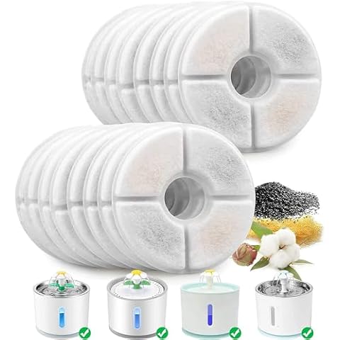 VinDox Cat Water Fountain Filters,16 Pack Pet Fountain Replacement Filters/Cat Fountain Filter for 81oz/2.4L Flower Cap Cat Fountain-Automatic Water Dispenser Drinking Fountain Cover