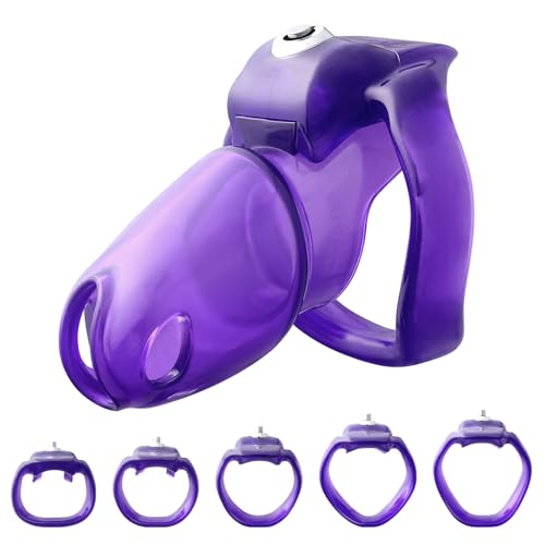 Image of HTV5 Resin Chastity Cage, 5 Wide Comfort Rings Click&Lock Lock for Men, Adult Sex Toy (Purple, Maxi)