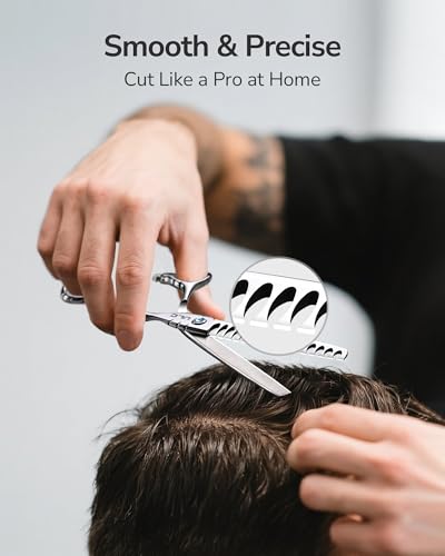Image of ULG Hair Thinning Scissors 6.7 inch Shark Series 100% Japanese Stainless Steel, Offset Handle, 16-Tooth Fishbone Chunker 45% Hair Removal, Professional Barber Layering Shears for Salon & Home Hair Styling