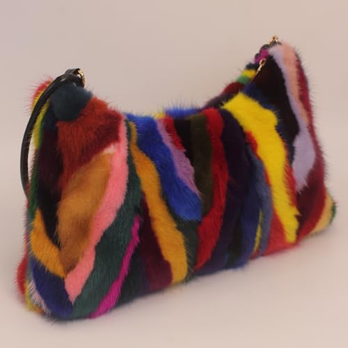 Fosrion Luxurious Color-Patchwork Genuine Mink Fur Handbag Shoulder Bag4