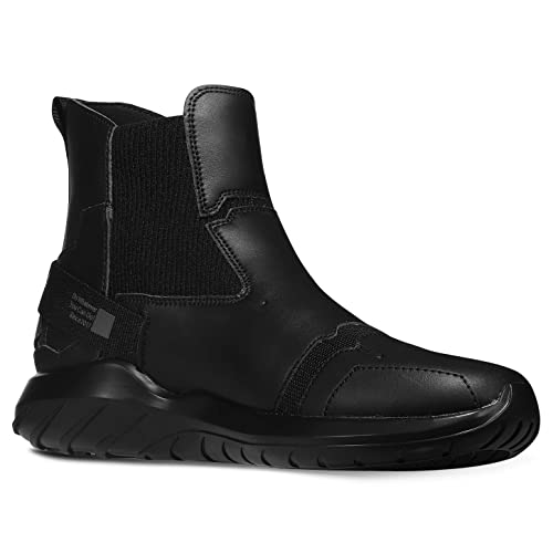 Soulsfeng Stylish High Top Sneakers for Women 8 All Black Leather Basketball Shoes Slip On Laceless Sneaker One Step Footwear