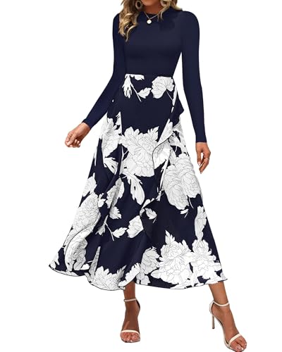 Image of BTFBM Womens Floral Maxi Dress Fall 2025 Casual Crewneck Long Sleeve Ruffle Flowy Cocktail Wedding Guest Dresses