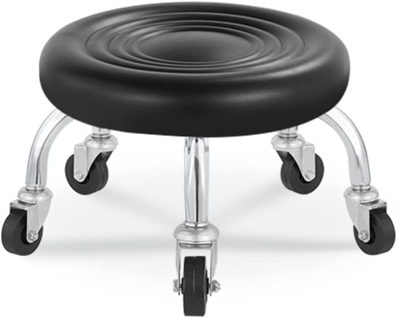 Rotating Low Stool Low Rolling Stool, Rolling Garage Seat, Smooth Ball Wheel Bearing Casters, Pu Leather Low Roller Seat Stool Chair, Rolling Seat Stool for Home Office Garage Shop
