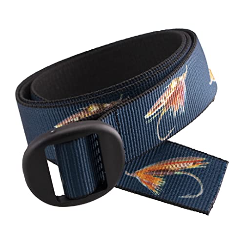 Thomas Bates Backpacker Patterned Web Belt with Polycarbonate Oval Slide (Fly Small Navy, Adult Size)