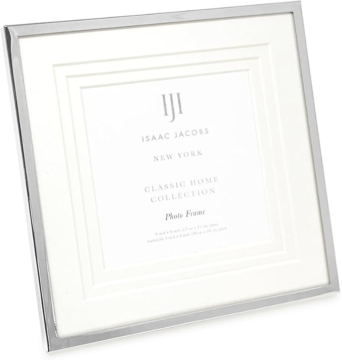 Isaac Jacobs 6x6 (Matted 4x4) Silver Metal Picture Frame, Triple Matted Classic Metal Photo Frame Made For Tabletop & Hanging Display, Photo Gallery and Wall Art (6x6 (Matted 4x4), Silver)