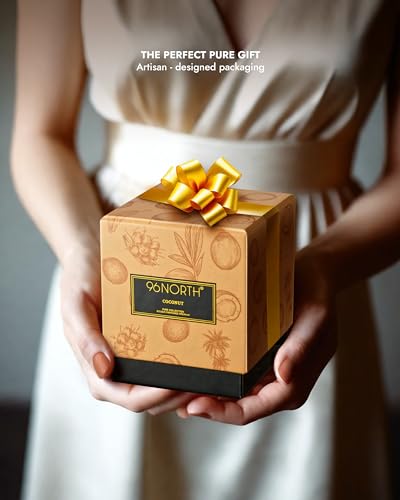 Image of 96NORTH | Pure Coconut Candle | 100% Natural Soy Wax | One Wick Jar Candle | Natural Fragrance Technology | Non Toxic | Up to 35 Hours Burning Time | Aromatherapy Gift for Men and Women