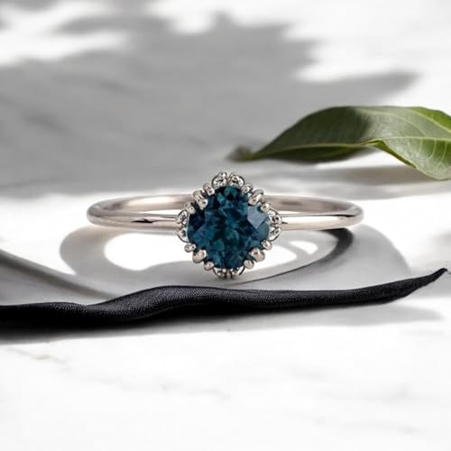 Vintage Montana Sapphire Engagement Ring White Gold Plated Prong Setting Round Montana Sapphire Solitaire Ring Wedding Jewelry Gift for Women2