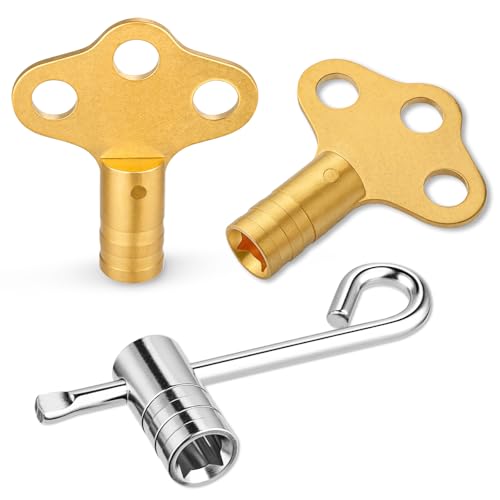 3-Piece Solid Brass Radiator Bleed Key Set UK Mellbree Metric/Imperial Fit Hex & Towel Radiator Key Tools for Heating Upkeep
