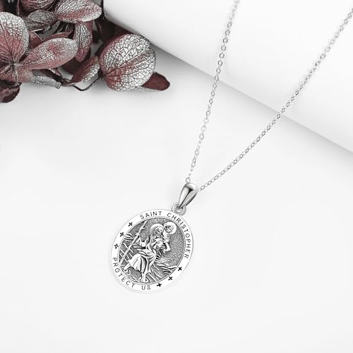 Religion Jewelry 925 Sterling Silver Saint Raphael/Saint Joseph/Virgin Mary/Saint Christopher/Saint Jude/Santa Muerte/Saint Brendan Medal Pendant Protection Gifts for Men Women4