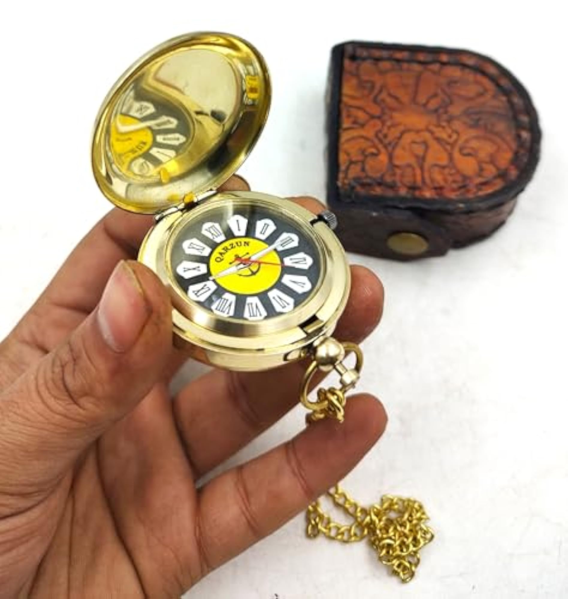 Personalized Pocket Watch with Leather Box