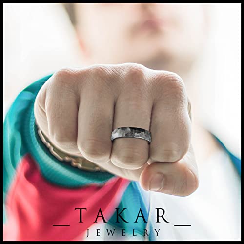 Takar Hammered Sterling Silver Rings For Men And Women, 7Mm Wide Silver Ring Bands In Small To Large Sizes, 100% Real Silver Sterling Rings, Comfortable Bands, Made In Usa. #TOP4