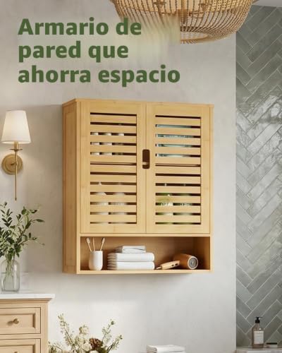 Miniatura 6 de Smibuy Gabinete De Baño Montado En La Pared, Organizador De Bambú Para Almacenamiento Sobre El Inodoro, Gabinete De Medicina Para Ahorrar Espacio Con 2 Puertas Y Estantes Ajustables Natural