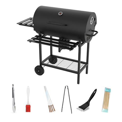 PQPQLI Barbacoa De Carbón con Ruedas Barbacoa Portátil con Mesa Auxiliar Plegable, Termómetro Y Estante Inferior, Barbacoa Hierro, Barbacoas Carbon(B)