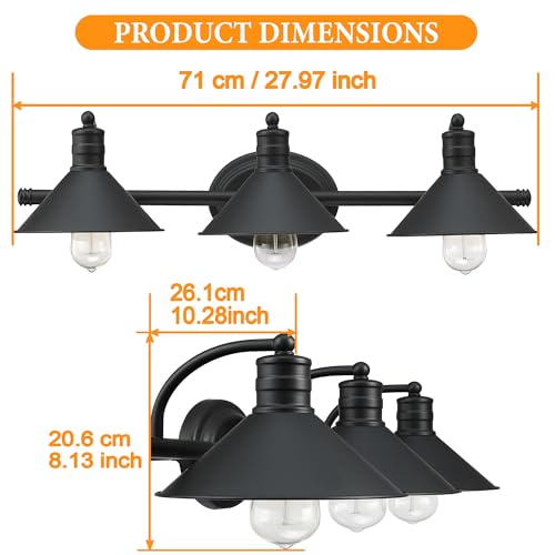 Image of 3 Light Bathroom Vanity Light Over Mirror - Farmhouse Wall Light for Bathroom Vanity Powder Room, Rustic Gooseneck Barn Style 3 Bulb Wall Sconce Over Kitchen Sink