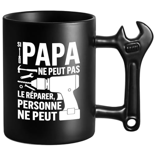 LOZACHE Tasse Papa, Si Papa Ne Peut Pas Le Réparer Personne Ne Peut Mug, Tasse Outil 350 ml avec Poignée Clé à...