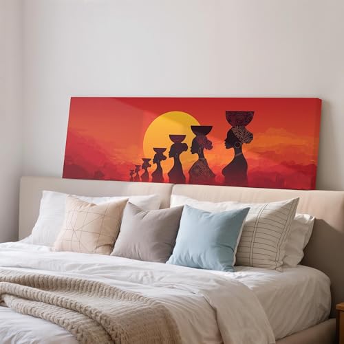 Toile panoramique africaine orange 20x60cm tableau coucher de soleil