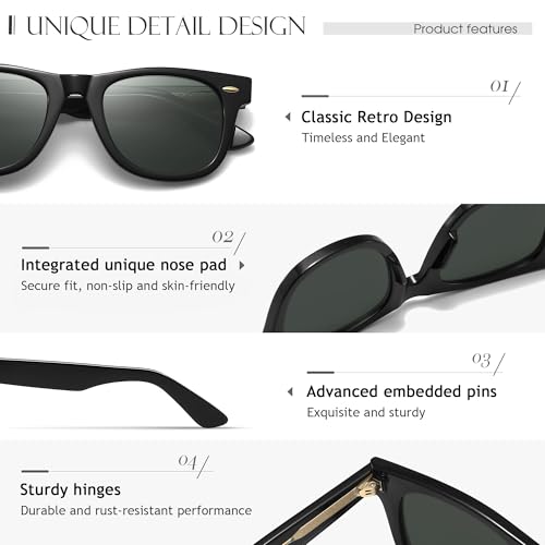 SUNGAIT Woman Retro Sunglasses Square Design UV400 Protection 80s Classic Vintage Design for Man Woman(Black/Amber/Unisex) 5