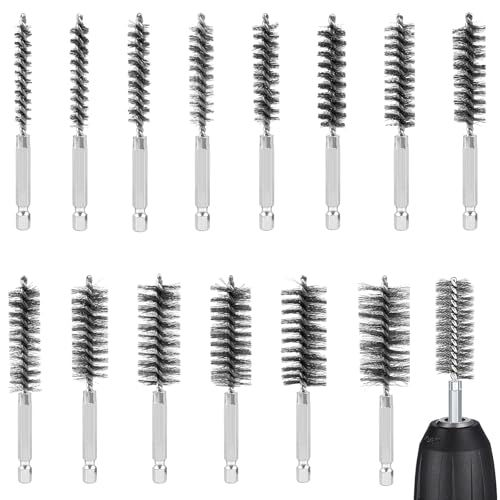 14 cepillos de alambre para taladro, cepillo cilíndrico de acero inoxidable 8-25 mm con barra hexagonal, cepillo para caldera para pulir, lijar, eliminar el óxido, varios tamaños