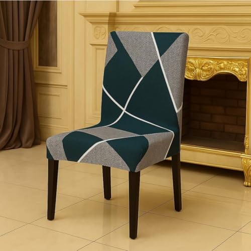 Image of Homerz Premium 6 Seater Dining Table Cloth with 6 Dining Chair Covers,Elastic Fitted Chair Slipcovers, Printed Polycotton Fabric, Table Cloth Size 60x90 inch (Solid Green)