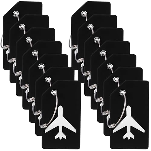 Image of Gostwo 14 Pack Silicone Luggage Tags for Suitcases, Plane Travel Essentials | Suitcase Bag Name Tag, TSA Approved, Stainless Loop, Privacy Protection, Luggage Identifiers Accessories, Black