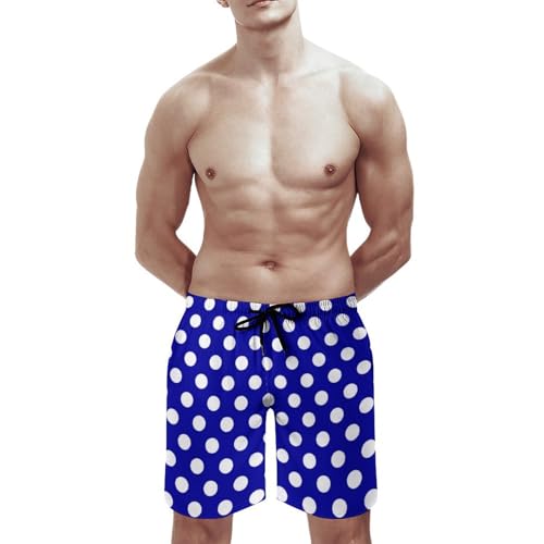Hawaiian Shorts for Men - Comfy Deep Blue Polka Dot Print (a) Mens Swim Trunks Bathing Suits with Mesh Lining3