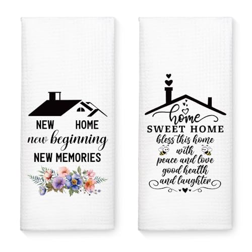 New Home And Kitchen Designs Inc Stylish Kitchen Towels for Housewarming Gifts 3 WUUCKOO 2PCS New Home Beginning Memories Kitchen Towels Set, Bless This Home With Peace and Love, Housewarming Gifts for Neighbor Friend Mom Sister BFF