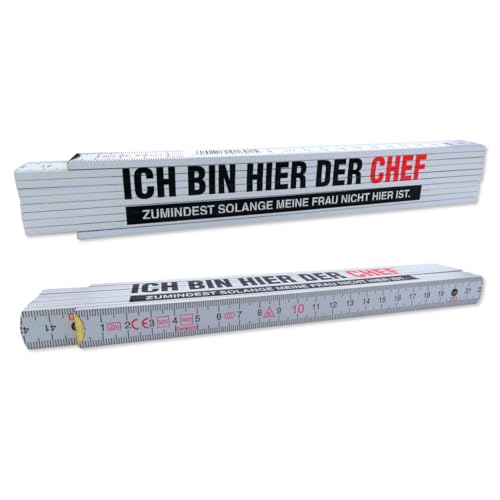 Sandholzer Werbung GmbH Meterstab - 2 Meter Zollstock mit Aufschrift - Lustiges Geschenk für Heimwerkerinnen und Heimwerker - Buchenholz - beidseitig bedruckt, beidseitige mm/cm Skala (Motiv 2)