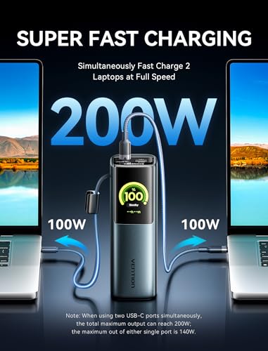 Image of VENTION Powerhive 27000mAh Laptop Power Bank, 200W, Built-in and Extra 240W USB-C Cables, Portable Laptop Charger, Digital Display, for iPhone 17 /16 /15 /14 /13 Pro Max, MacBook, Dell, HP, Galaxy S24