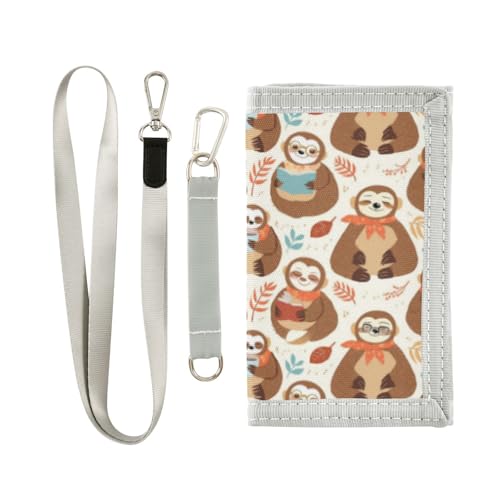Wusikd Cartoon Sloth Kids Wallet for Boys Girls Coffee Toddler Trifold Wallet Novelty Wallet for Teens Women Men