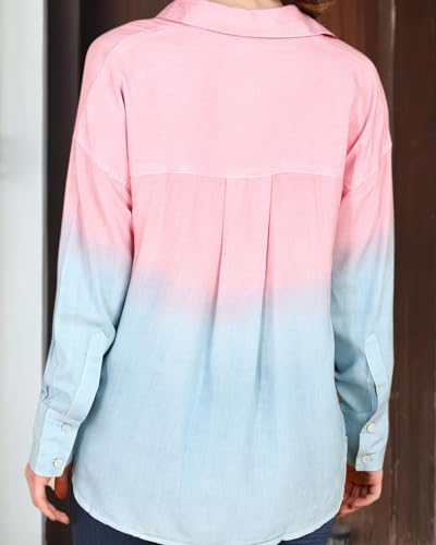 Image of Maaesa Women Handmade Ombre Tie & Dye Rayon Shirt | Relaxed Fit | Lightweight & Breathable | Long Sleeve Button-Down | Classic Collar | Casual & Office Wear