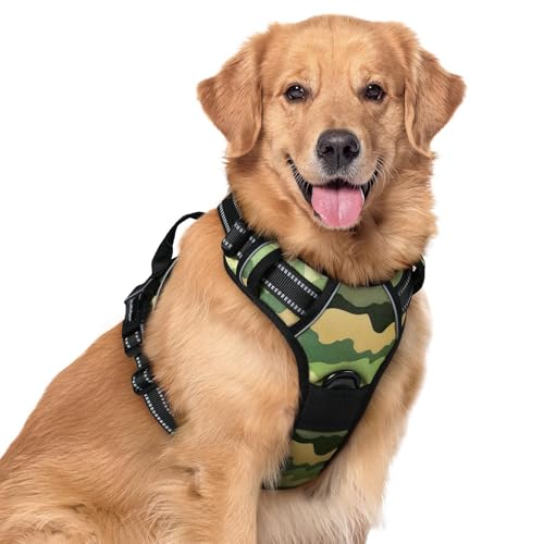 Image of rabbitgoo Dog Harness No Pull with 2 Leash Clips, Adjustable Soft Padded, Reflective Oxford No Choke Pet Vest with Easy Control Handle for Large Dogs, Green Mountain, XL