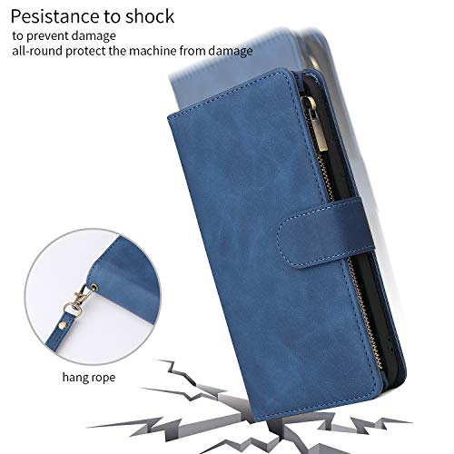 Étui Google Pixel 9a avec 6 porte-cartes et grande poche zippée bleu - 5