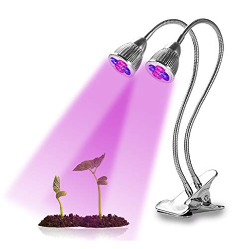 RENYAFEI Plants Greenhouse Lamp Dual Head LED Plant Growing Lamp Grow Lights for Indoor Plants 360° Adjustable Gooseneck And On-Clip for Indoor Gardening Office Plants