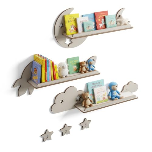 Image of SYNOVA Nursery Book Shelves, Set of 3 Floating Shelves for Kids Room, Nursery Decor for Baby Room, Toddler Room Organizer, Kids and Baby Furniture, Playroom Decor