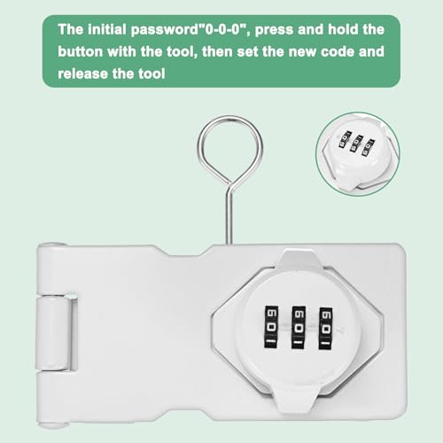 Image of M METERXITY 2-Pack Keyless Combination Lock, 3.7 inch Zinc Alloy Mechanical Password Twist Knob Hasp Locks Latch, 90 /180 Degree Barn Door Lock for Cabinet /Closet /Garage /Drawers /Garden [White]