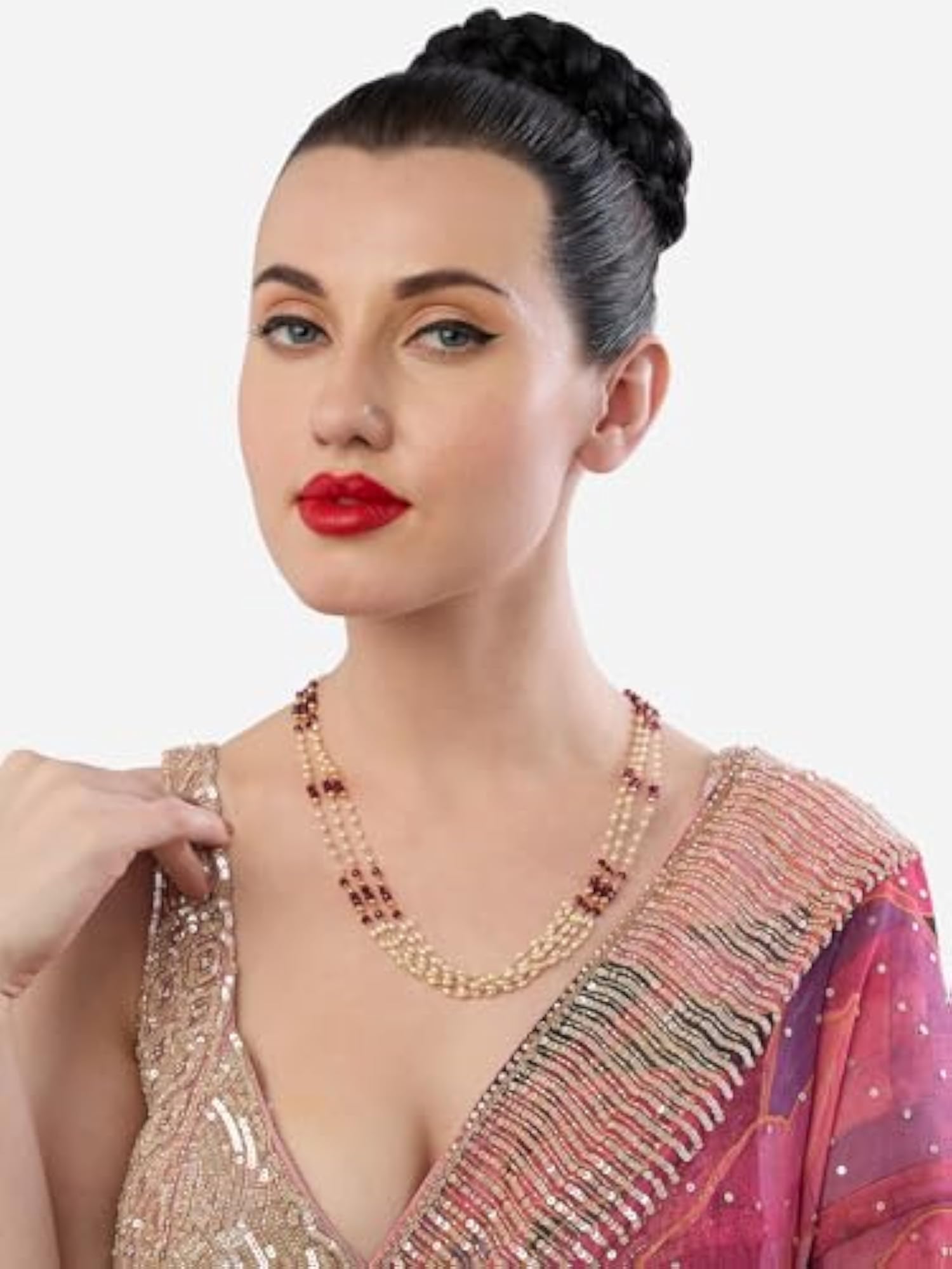 Purple Beads and Pearls Multistrand Fusion Necklace