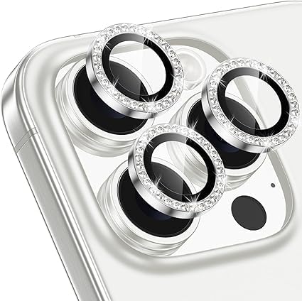 Image of DIAMOND Camera Lens Protector For IPHONE 16 PRO / 16 PRO MAX / 15 PRO / 15 PRO MAX ( SILVER ) UHD 9H Glass, Anti Drop, Scratch Resistant, Case Friendly, Removable, Waterproof, Heavy Duty Camera Protector, ( BUY 2 GET 1 FREE )