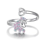 zaxsj Sterling Silver Unicorn Ring for Girls : 925 Adjustable Cute Rainbow Cubic Zirconia Unicorn Rings for Women Daughter Granddaughter Gifts Jewelry (color) (Colorful, 8) (Colorful, 4-6)